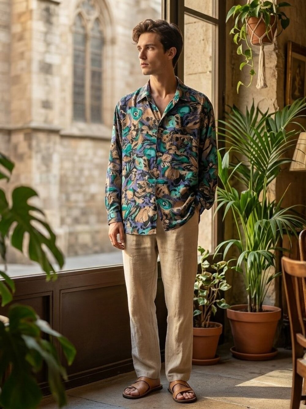 Reputation Vintage Silk Floral Abstract Button Up Shirt Size Small